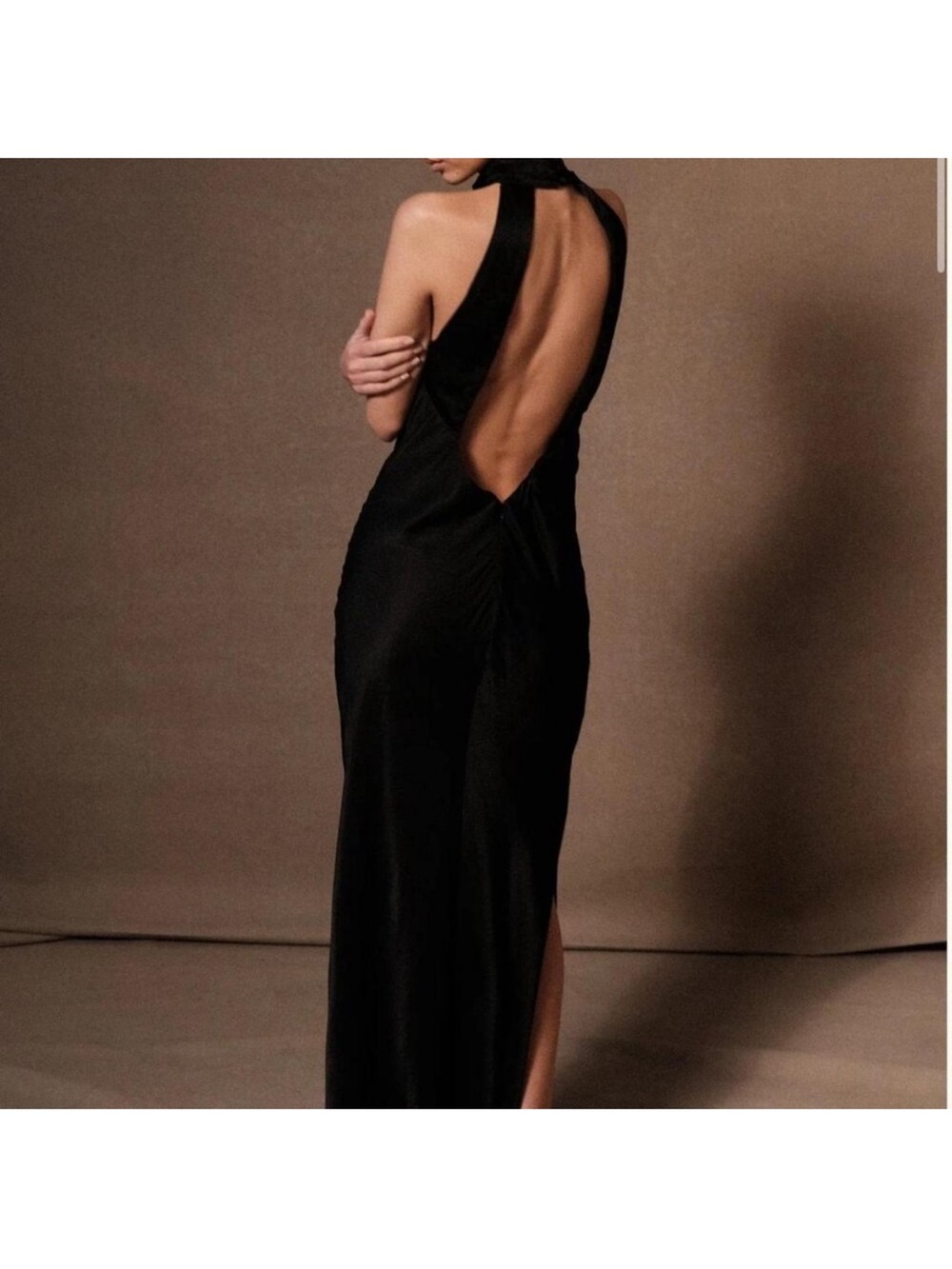 Meshki Black Backless Halter Gown NWT